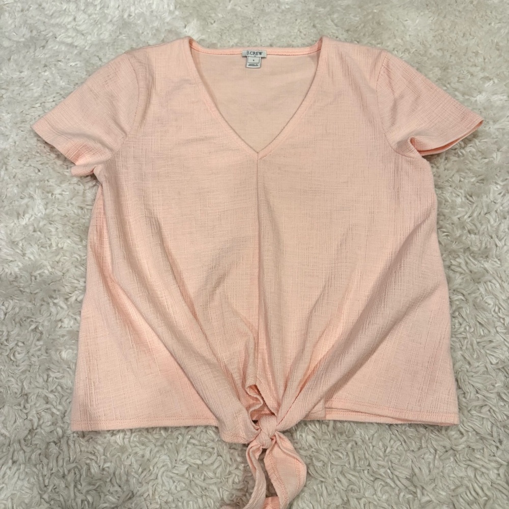 J. Crew Women's Light Pink V-Neck Tie-Front Top